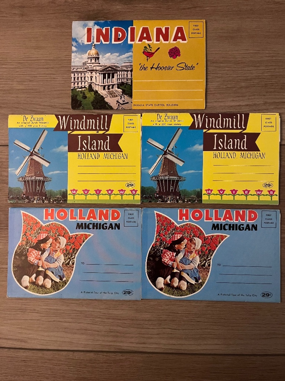 Postcard Folders from Holland Michigan and Indiana. 5 Vintage Packs Late 60's